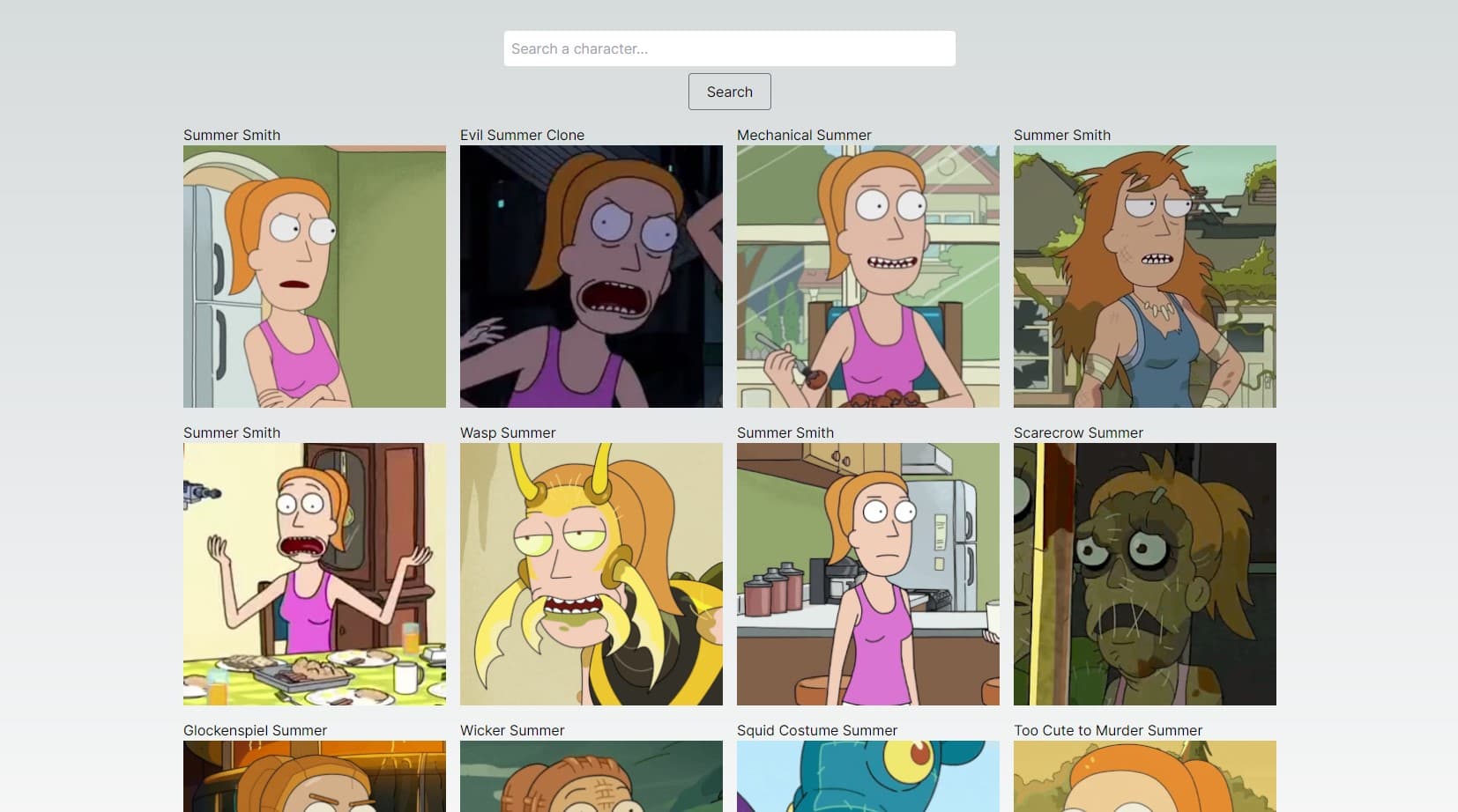 A screenshot of the project 'Rick and Morty Characters'