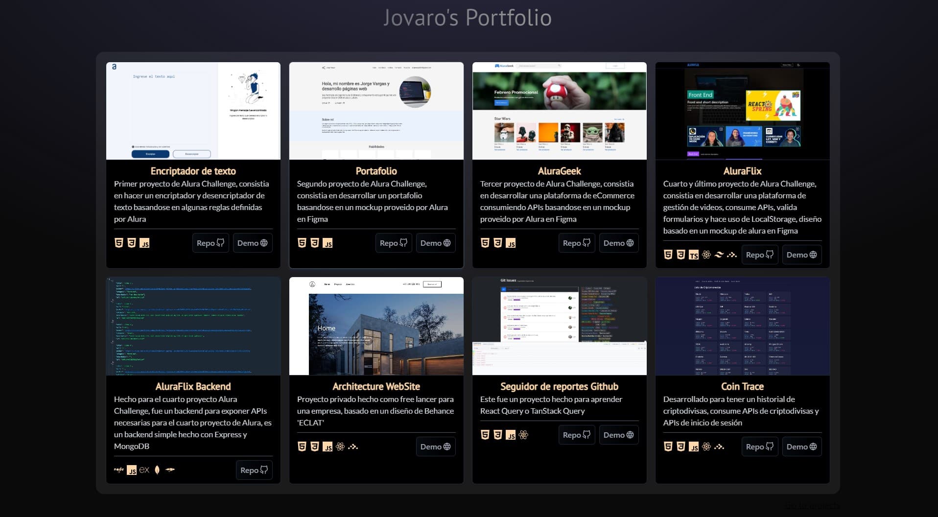 A screenshot of the project 'Portfolio React'
