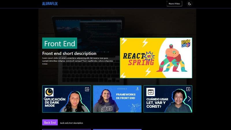 A screenshot of the project 'AluraFlix'